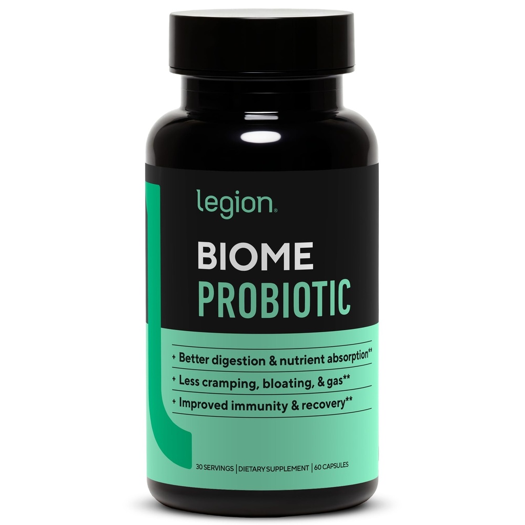 LEGION Biome Probiotic - Natural Probiotics Gut Health Supplement for Women & Men - תוספי תזונה פרוביוטיים עוזרים להפחית, Cramping & Gas - מושב בריאות פרוביוטיקה גלולות, 30 משרתים
