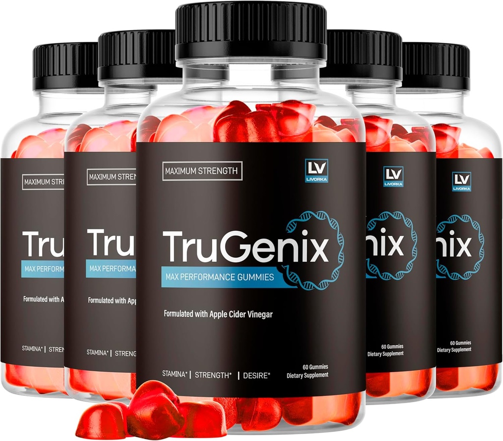 (5 Pack) TruGenix Gummies, TruGenix Gummies עבור גברים, טיניקס חניכיים מתקדמות פורמולה, TruGenix ACV Gummies, TruGenix תמיכה חניכיים, Premium Formula, 300 חניכיים עבור 5 חודשים