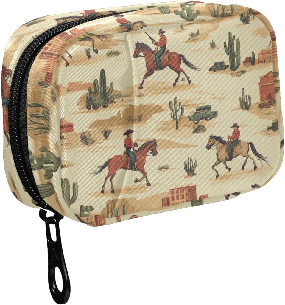 Fustylead Cowboy רכיבה על סוסים ו Desert Cactus Pill מארגנת פורזה, שבועית גלולת גלולת גלולות עם Zipper לאחסון ויטמינים שמן דגים תוספי תרופות