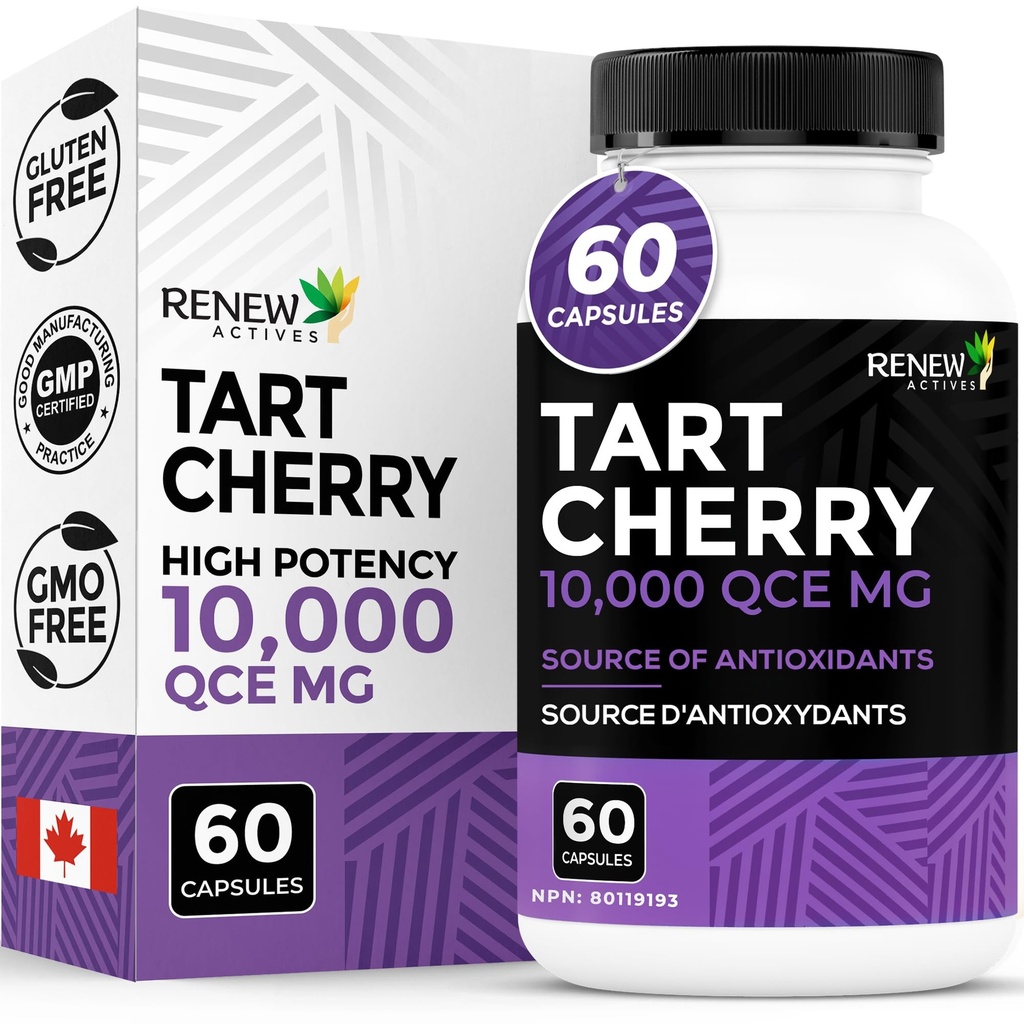 Renew Actives Tart Cherry תוספת 500 מ"ג ל 2 קפסולות - High-Potency Antioxidant for Free Radical Protection & Wellness - 60 קל-to-Swallow כמוסות - מיוצר בקנדה
