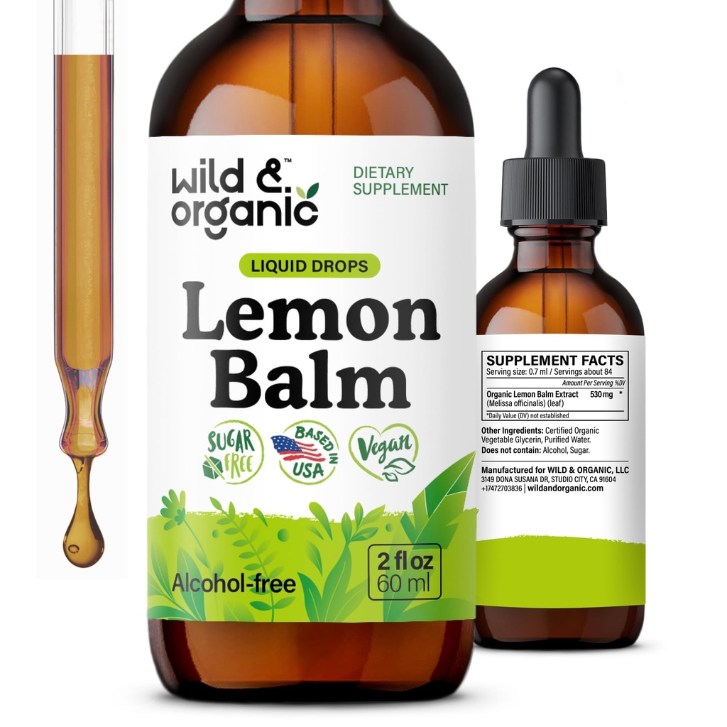 Wild & אורגני לימון Balm טיפות - מרגיע לימון Balm Leaf תוספת - Calming Melissa Officinalis Tincture - טבעוני, סוכר ואלכוהול חינם - 2 oz oz
