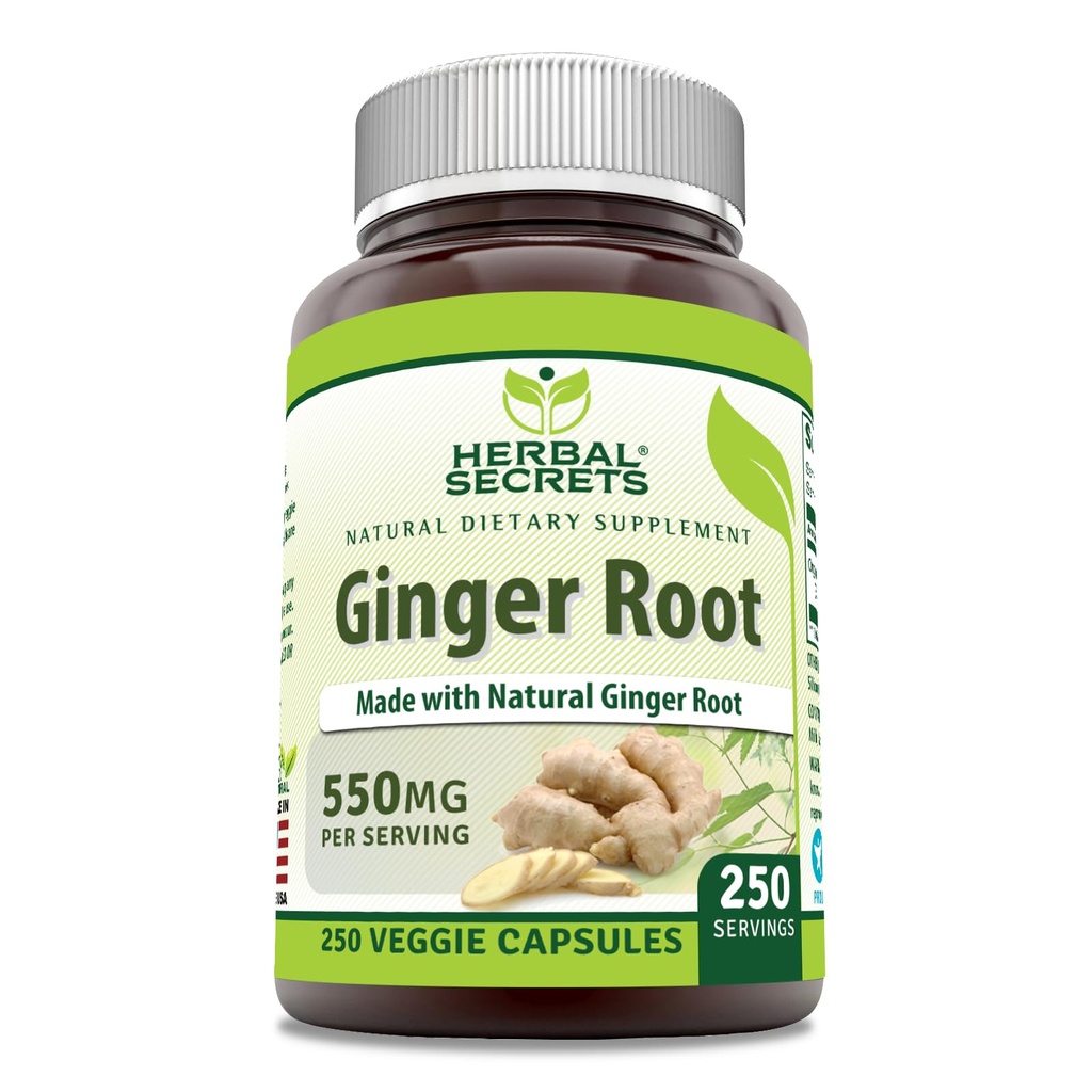 סודות צמחיים ג'ינג'ר Root 550 מ"ג Per Serve, 250 ווג'י קפסולות תוסף | Non-GMO | Gluten Free | Made in USA