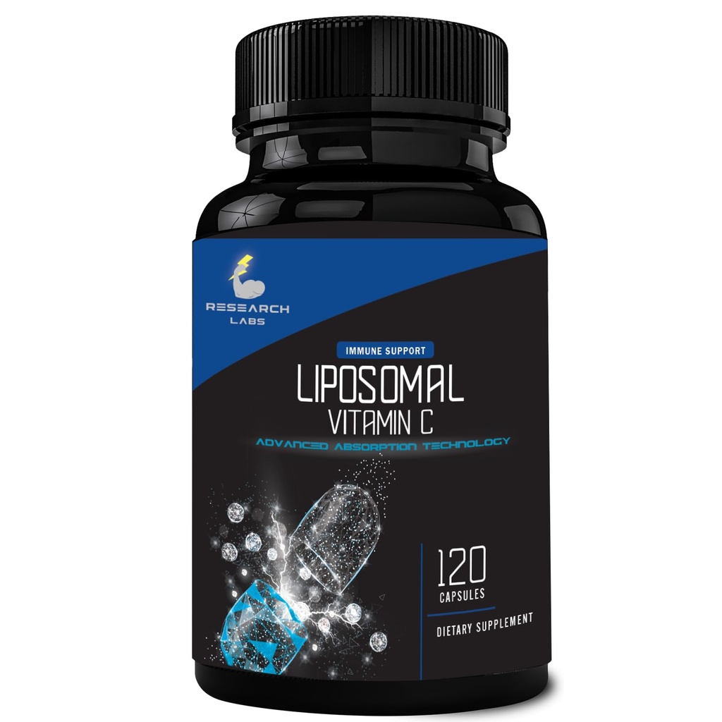 מעבדות מחקר Liposomal ויטמין C תוסף W / Enhanced Absorption LipoQuil-CTM | 120 קפסולות Immune Support Collagen Booster | High Dose Fat Soluble Vita C 1000 מ"ג Buffered | Non GMO, Pills Vegan Pills