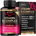 ויטמין B Complex for Men & Women - Made in USA - B-Complex: B1, B2, B3, B5, B7, B8, B9, B12 עם ויטמין C, Choline, Inositol - אנרגיה, Brain & Heart Support, תוסף 120 קפסולות טבעוניות