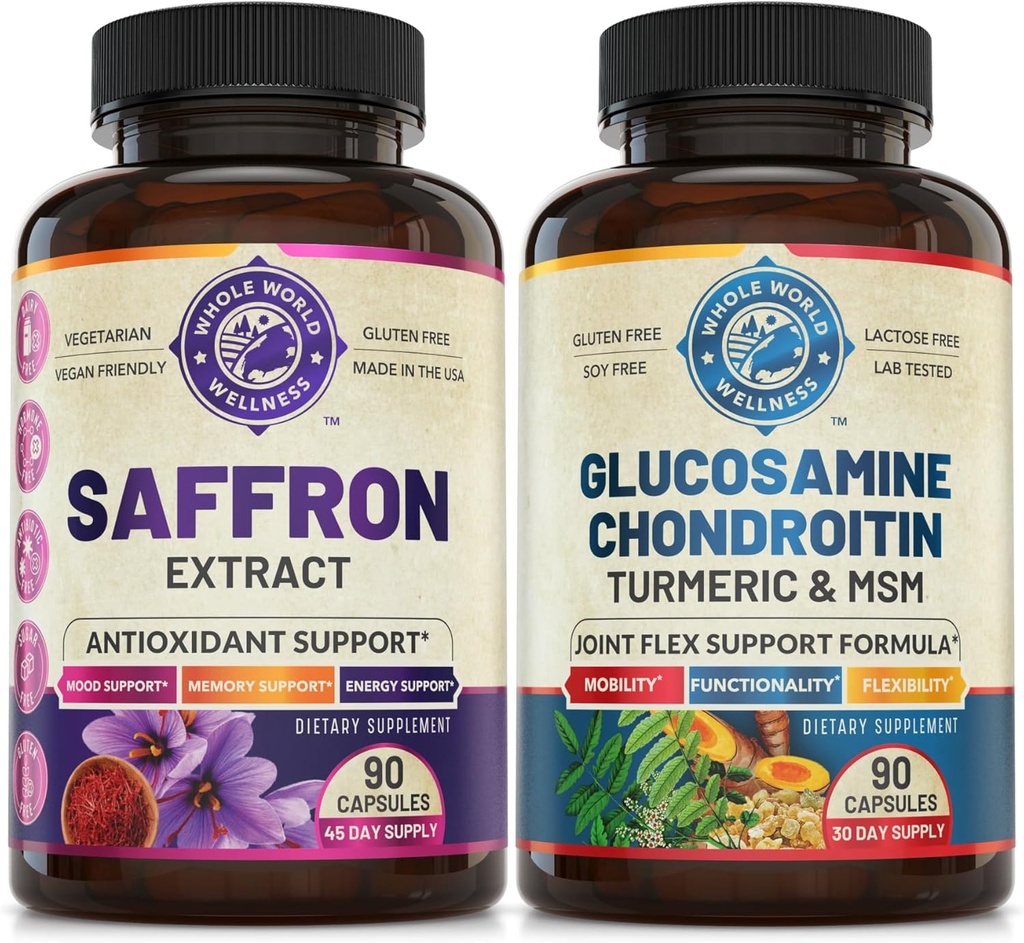 Pure Saffron Extract & Advanced Joint Support Bundle (One Bottle Every). תמיכה Mood, Energy Boost, פונקציונליות מטאבולית ובריאות משותפת. ארה"ב עשתה.