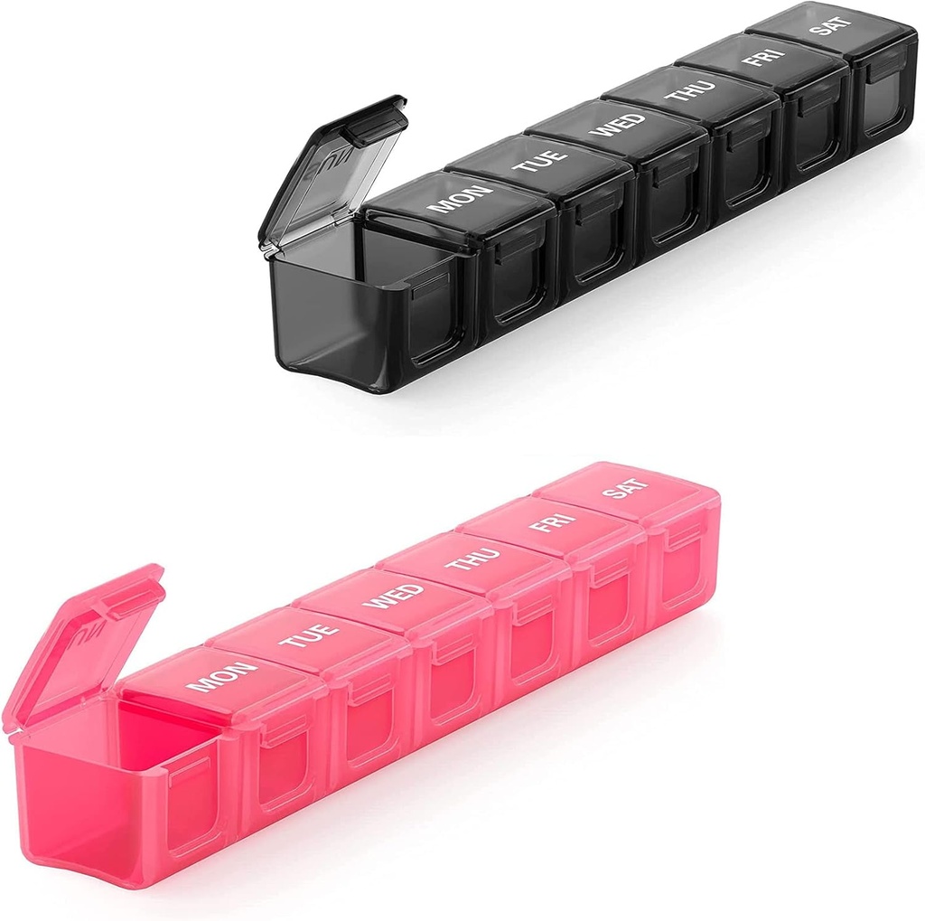 2 Pack תוספת גדולה גלולות מארגנת, Sukuos Weekly Pill Box, Pill Case, מארגנת תרופות עבור ויטמינים, שמן דגים או תוספים