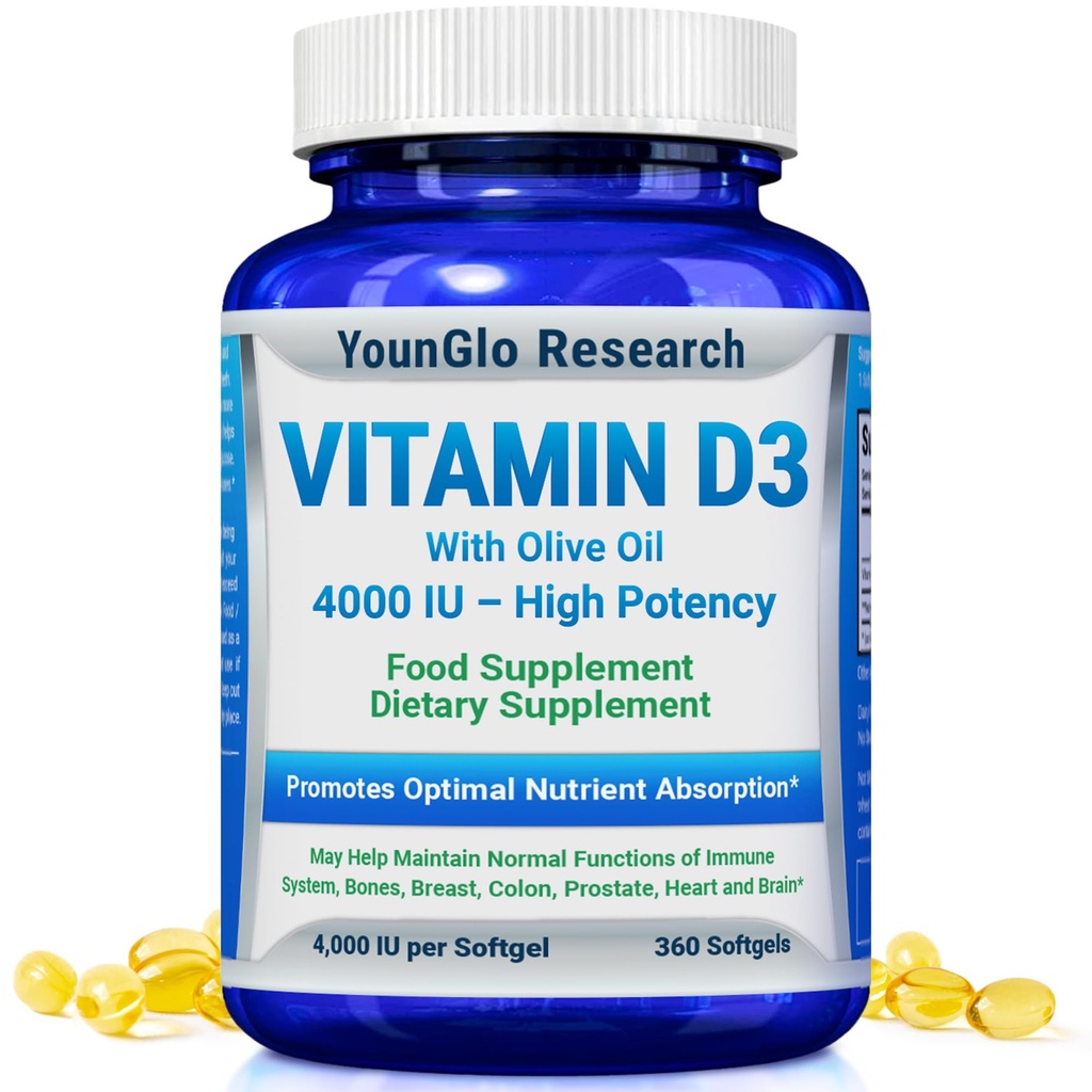 ויטמין D3 4000 IU Dietary תוסף כדי לקדם תפקוד עצמות בריא ושומן, Easy-to-Swallow 360 Softgels