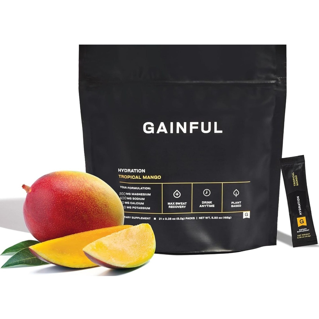 Getful hydrotion אבקת Packets, Caffeine חינם עם Key Electrolytes Magnesium ו Sodium, אנרגיה תמיכה, סוכר נמוך, מנגו טרופי, 21 Sticks