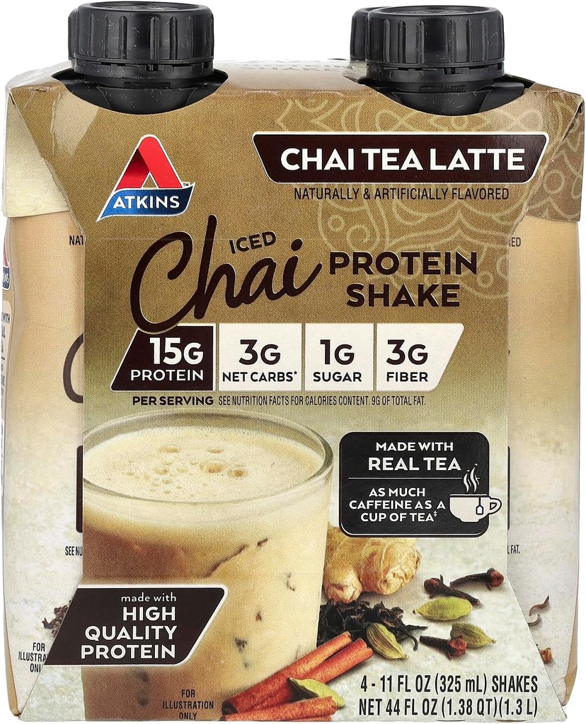 Atkins Iced Chai Tea Latte חלבונים-Rich Shake, Keto Friendly Glu andten Free.