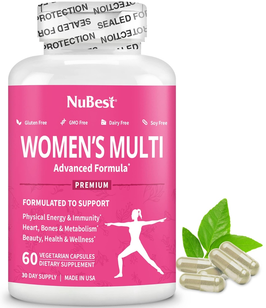 Multivitamin לנשים עם 39 חומרים מזינים חשובים, ויטמינים חיוניים, מינרלים, הורנסי גואה Weed, Maca, Wild Yama, Red Clover, Cranberry, Arginine, Herbal Supplement | 60 קפסולות טבעוניות | 1 חודשים אספקת מזון