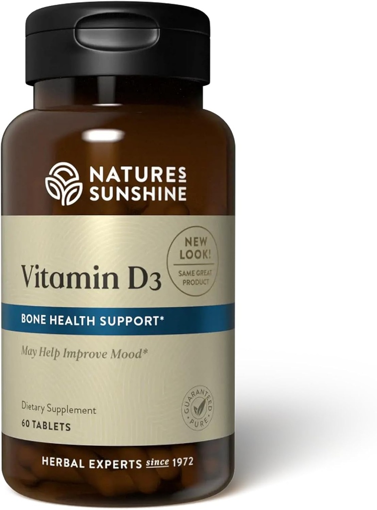 ויטמין D3 של Nature's Sunshine ויטמין D3, 60 טבליות | תמיכה בבריאות העצם, Contributes לבריאות הכללית, ו- May Improve Mood
