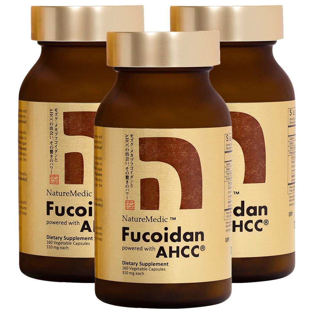 Fucoidan מופעל עם AHCC ® Brown Seaweed Immunity תוסף עם High Purity Organic Mekabu Mozuku Agaricus 3 בקבוקי בקבוקים - 480 קפסולות ירקות המיוצר ביפן
