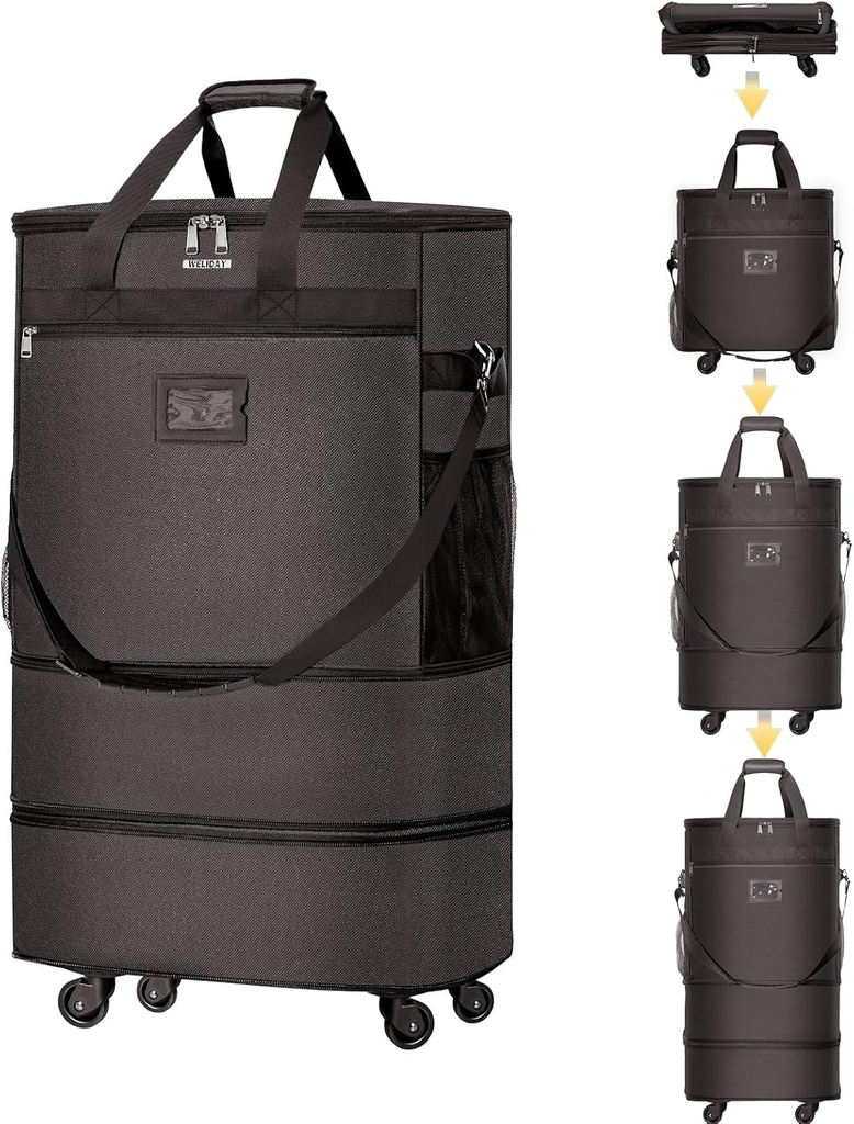 מזוודות עם גלגלים מרחיבים את Luggage Bag Foldable Suitcase עם 4 Universal Wheels Collapsible Rolling Travel Case (Coffee)