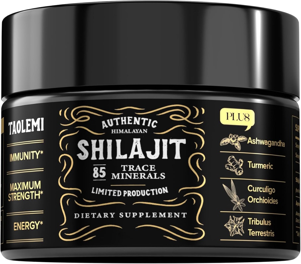 Shilajit Pure ההימלאיה האורגנית, 49g ג'ארד שילאג'יאט Resin for Men & Women, 85+ Trace מינרלים & Fulvic Acid, Pure ההימלאיה, אנרגיה טבעית ו Vitality Enhancer, 62.5 Ser