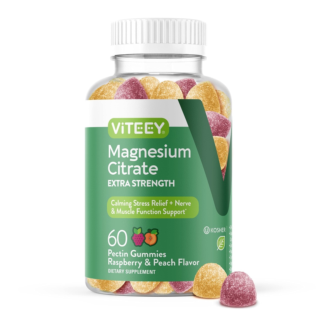 VITEEY Magnesium Gummies למבוגרים - 170 מ"ג של מגנזיום Citrate Gummy עבור Calm, Sleep, Nerve & השרירים פונקציות תמיכה - טבעוני, Gluten Free - 60 הרוזן