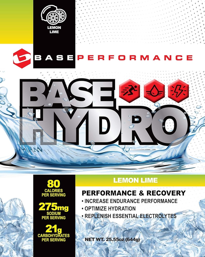 BASE Performance Hydro - לימון Lime | 28 משרת בתוך כל שקית מזחלת ידידותית לסביבה של dextrose, fructose, maltodextrin ו אלקטרוליטים חיוניים.