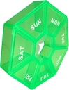 מארגנת גלולות שבועיות - Small Light Green Case, 1 Time a Day, 7 Day Travel Container for Medicine