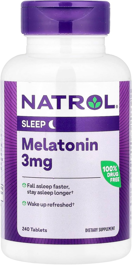 Natrol Melatonin מסייע לך להירדם מהר יותר להישאר Asleep Longer Faster Absorption 100 Vegetarian 3 מ"ג, 240 הרוזן