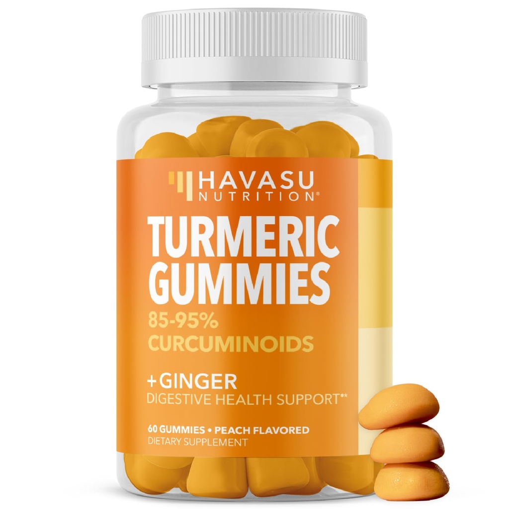 חניכיים Turmeric עם ג'ינג'ר ו-95% Curcuminoids - בריאות העיכול ו- Immune Support Supplement for Total Wellness - 60 Count - טבעוני, non-GMO Curcumin ויטמין - Peach Flavor, 1 חודש אספקה