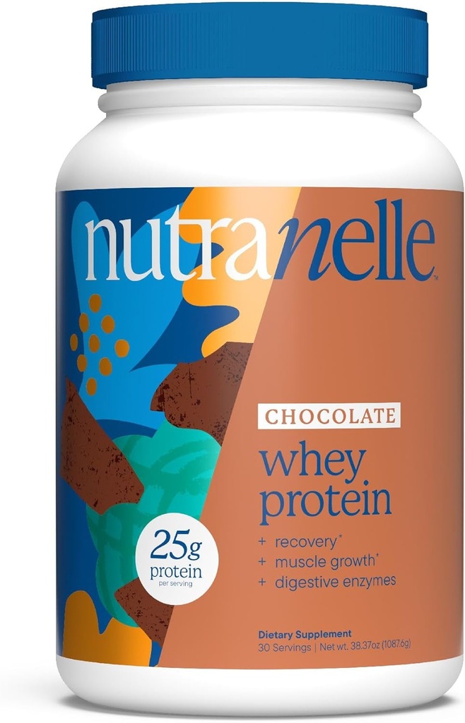 Nutranelle - אבקת חלבון שוקולד Whey - 25 גרם של Whey Isolate & ריכוז לשרת עם Enzymes for growth & Recovery - Zero הוסיף אבקת הרזיה סוכר