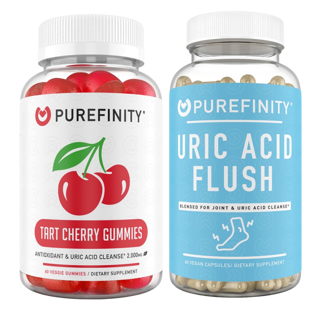 קיבולת Uric Acid Flush & ניקוי קפסולות + Tart Cherry Gummies