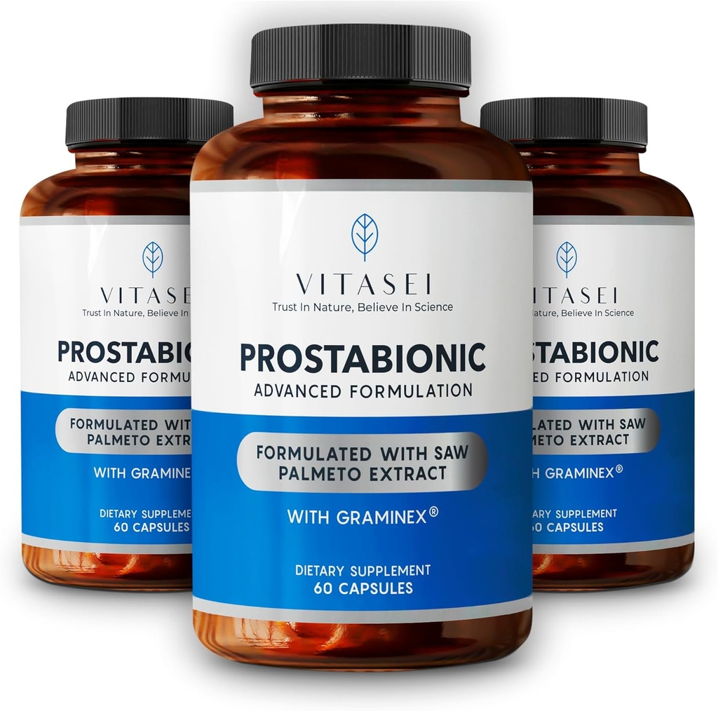 VITASEI Prostabionic עם Graminex, Saw Palmetto, Pygeum Africanum - Bladder Control ו- Prostate תוספים לגברים - 60 קפסולות (Pack of 3)