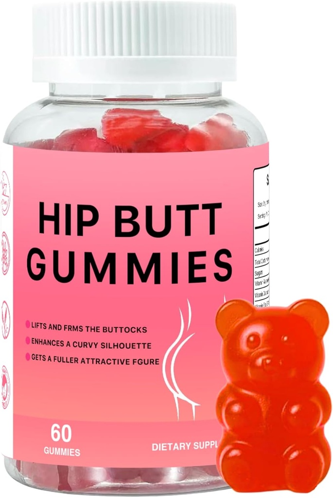 hip Butt BBL Gummies for Butt Fast growth and Enhance, 60 חניכיים Booty עבור Bigger Butt Fast, Booty Gummies for Weight Gainer for Women Butt Enhancement