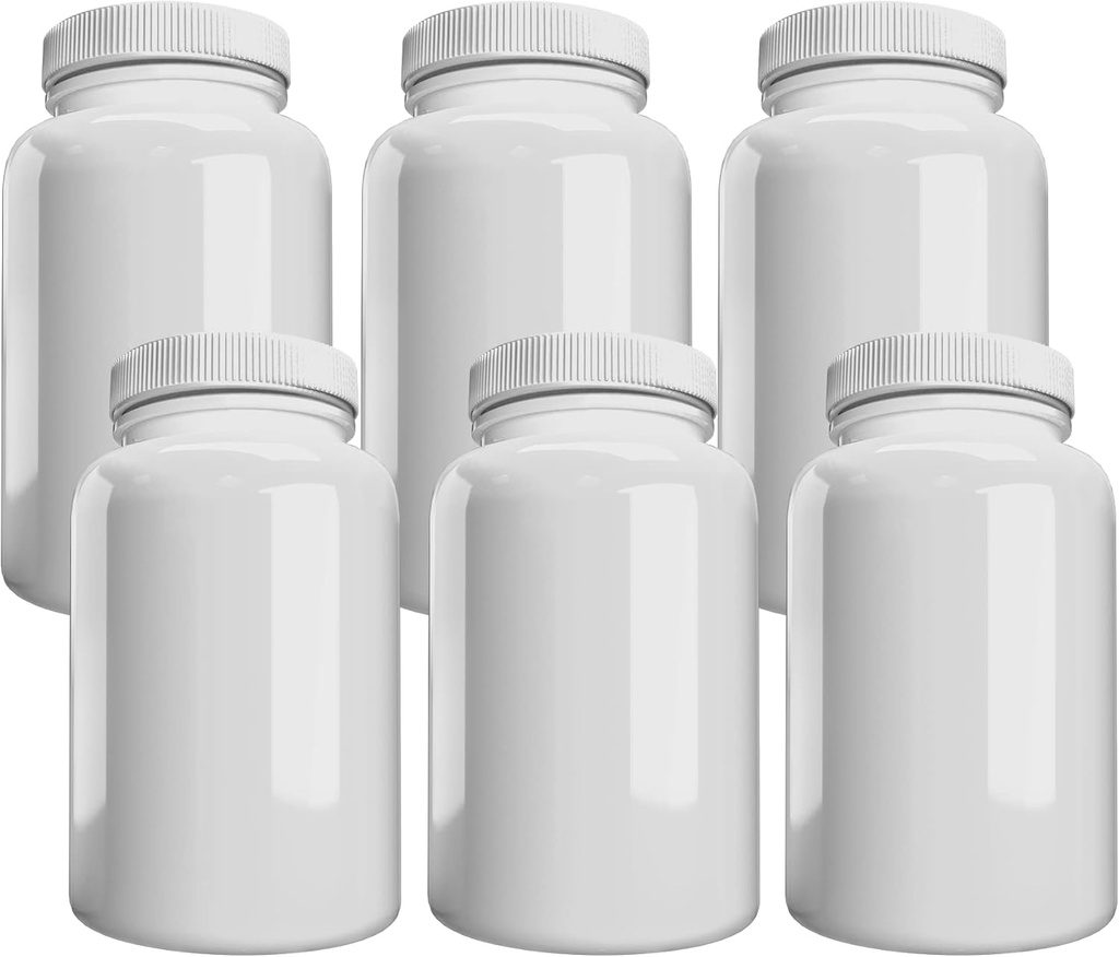 Company (6 Pack) White Pill Bottle with Lid, Storage, ניילון Piller מכיל 150cc
