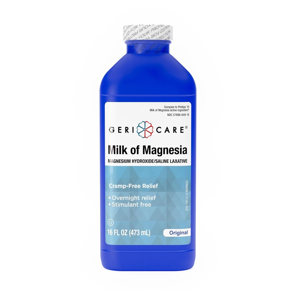 GeriCare Milk of Magnesia, Magnesium hydroxide 1200 מ"ג מהיר Overnight Constipation הקלה של Cramp-Free Saline Laxative & Stoolener; Antacid for Heartburn & Indigestion
