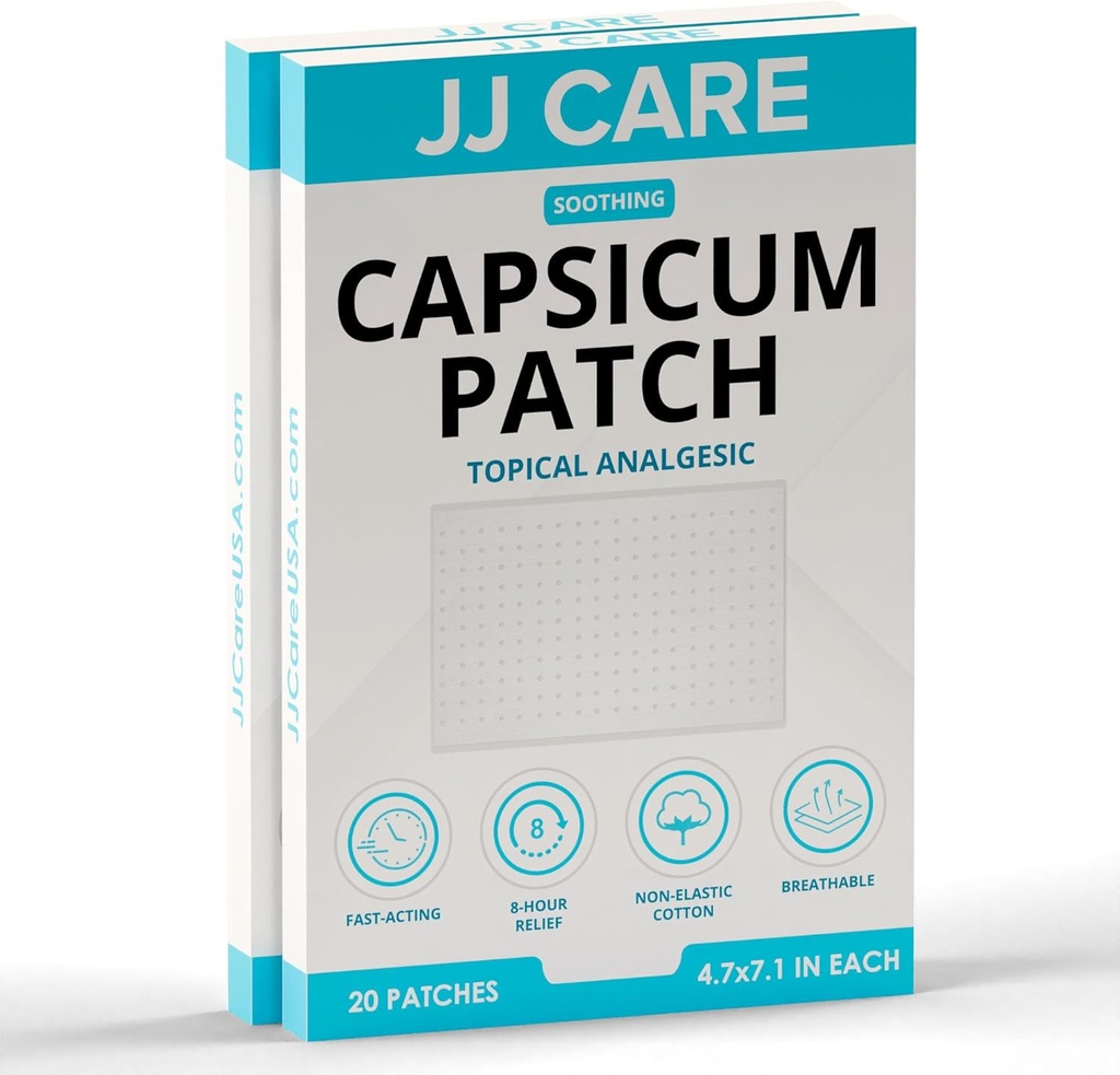 JJ Care Capsicum Patch (40 PCS), 4.7" x 7.1" Soothing Capsaicin Patch, Capsicum Patches for Neck, Shoulder, השרירים Soreness - 8 שעות הקלה