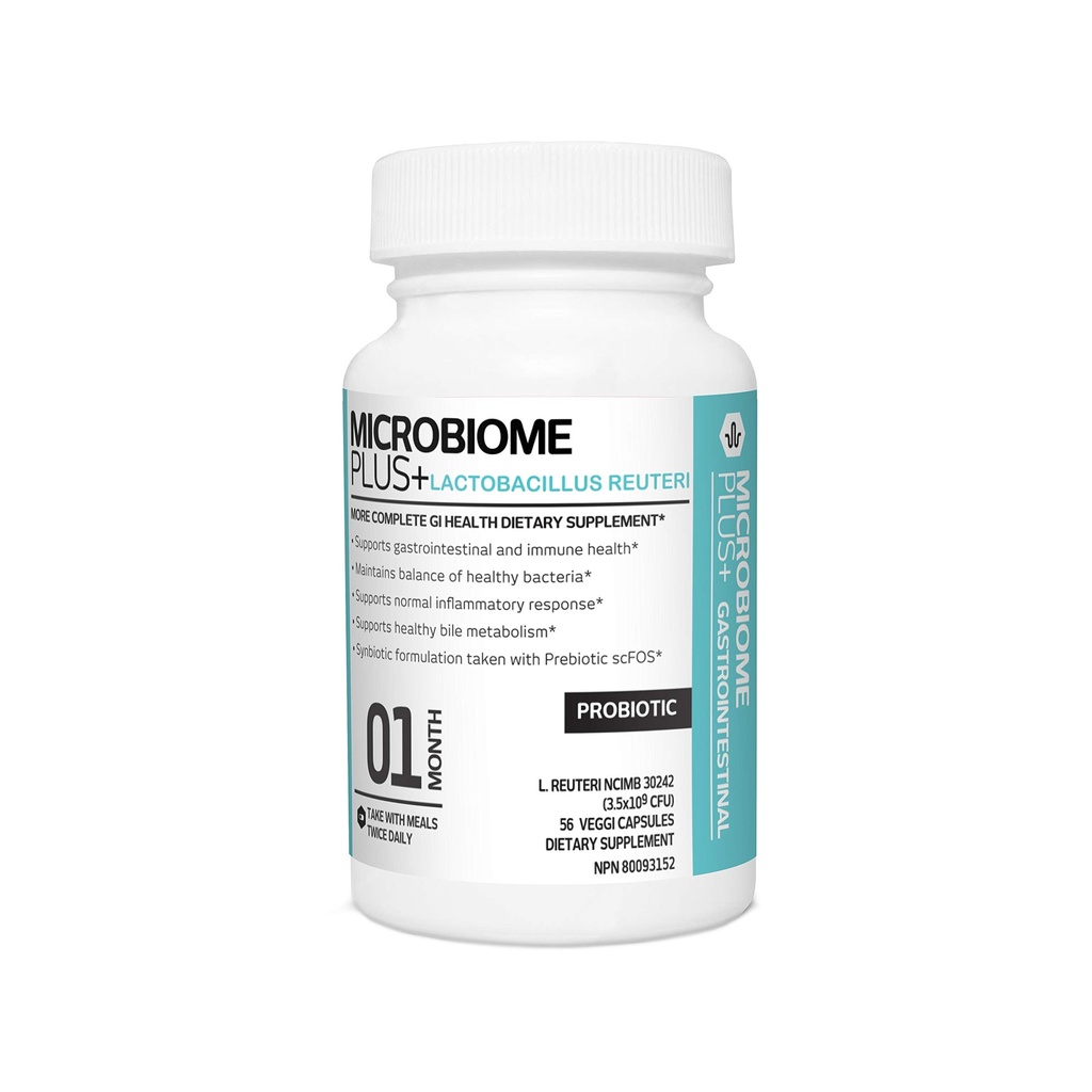 Microbiome Plus Gastro מעיים Probiotics L Reuteri NCIMB 30242 GI Digest, Allergy Safe & Gluten חינם לגברים ונשים (1 חודש אספקה)