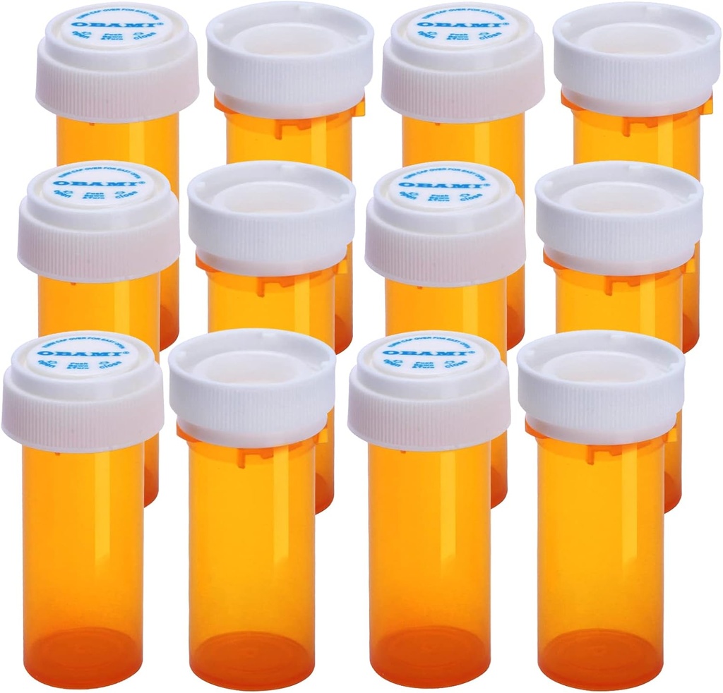 בקבוקי פילים ריקים מפלסטיק עם Double Sided Use (Child Resistant & Easy Open) Caps - Medicine Container Pill Case Dispenser ארגן (8 Dram, 12pcs)