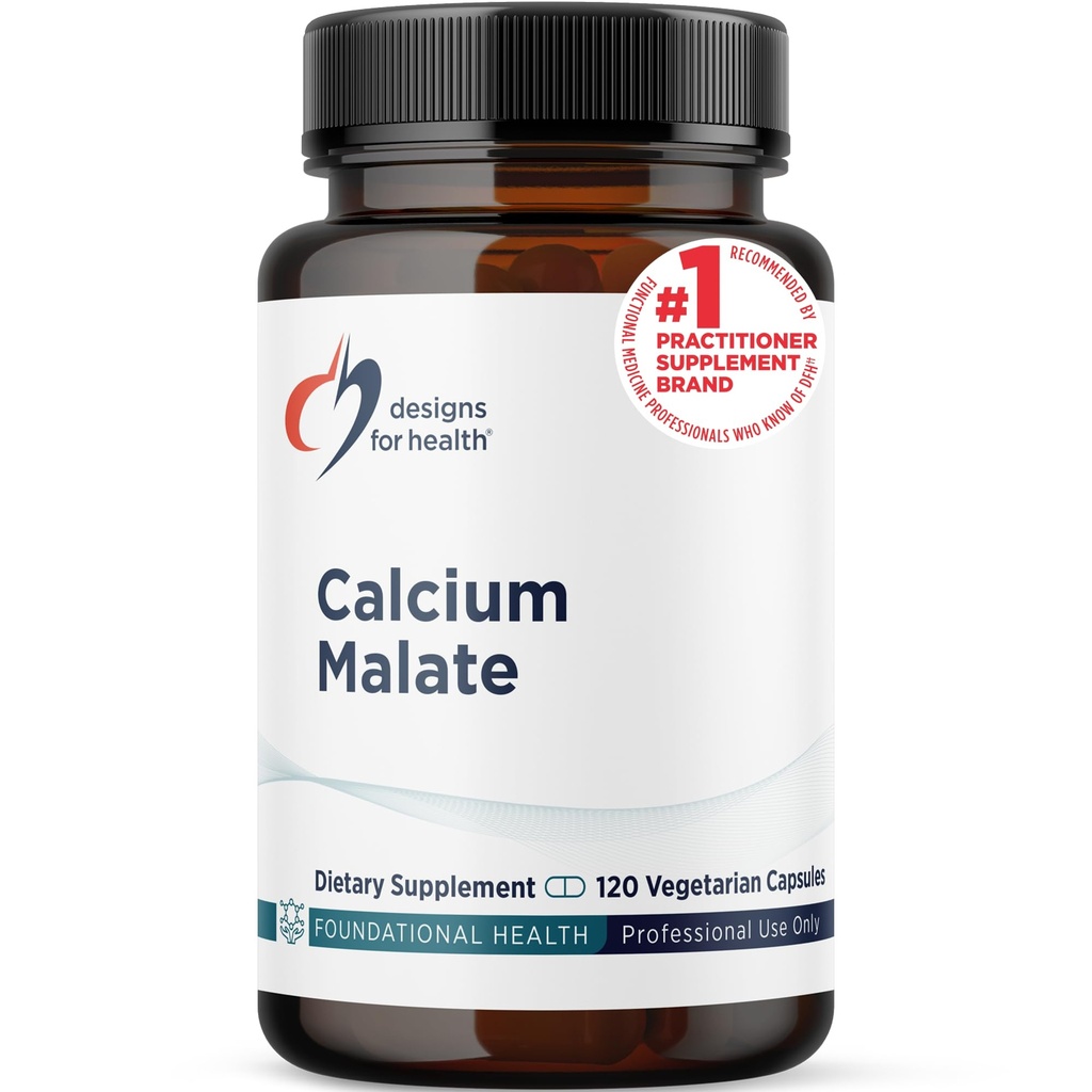 עיצוב בריאות Calcium Malate - 500 מ"ג Calcium Malate Chelate + ויטמין D (D3) תוספת תמיכה העצם עבור נשים + גברים - non-GMO (120 קפסולות)