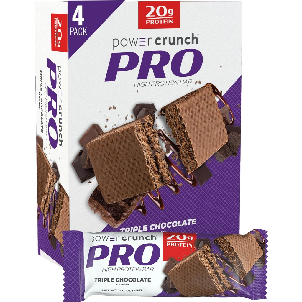 Power Crunch PRO חלבון Wafer Bars, חלבונים גבוהים עם טעם טעים, שוקולד משולש, 2.0 אוונס (4 Count)