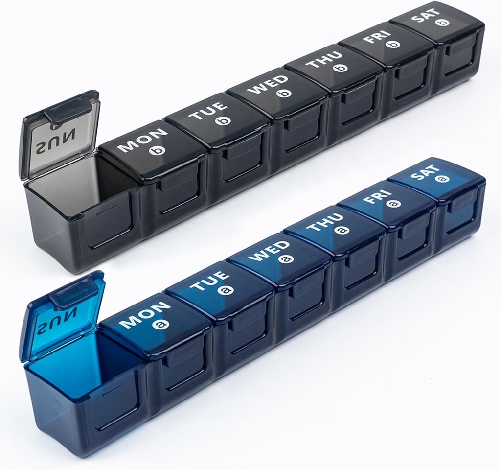 2Pack Weekly גדול גלולות מארגנת עבור נסיעות, 7 ימים גלולות מארגנת, השוואות גדולות Pill Case AM ראש הממשלה, 14 יום XL תרופות מארגנת אדג'ר עבור שמן דגים, ויטמין Holder תוספת תוסף
