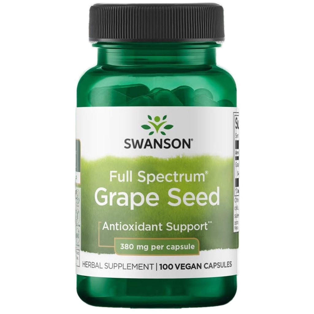 Swanson Grape Seed Heart Antioxidant Free Radicals לחץ דם בריא תומך פוליפנולים OPCS (Oligomeric Proanthocyanidins) Herbal 380 מ"ג 100 קפסולות