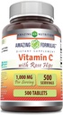 פורמולה מדהימה ויטמין C עם רוז HIPS תוסף | 1000 Mg | Tablet | Non-GMO | Gluten Free | Made in USA (500 Count)