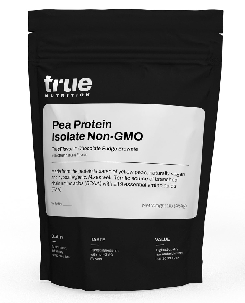 True Nutrition Pea חלבונים אבקת Isolate - 25g לא-GMO טבעוני אבקת חלבון לשרת - דלת פחמימות, שומן נמוך, גבוה Leucine - Gluten חינם, חלב חינם, Soy Free - שוקולד Fudge Brownie - 1LB
