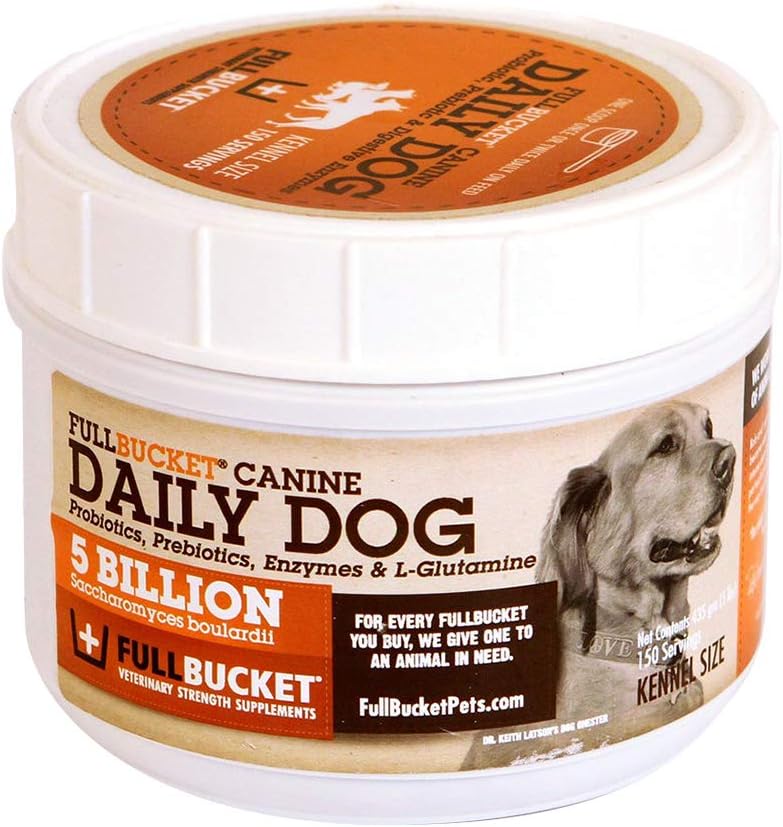 FullBucket Daily Dog Probiotic 150 משרתים - תמיכה ב- Natural Digestion, Treat & Prevent Diarrhea - Probiotics, Prebiotics & Digestmes All in One Tasty Probiotic אבקה לכלבים