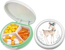 Serfeymi Small Pill Box - 3 השוואתיות ב- Portable Pill Box for Purse Pocket, Compact Mini Travel Pill Case - מתאים לרפואה, ויטמין, שמן דגים, תוספים - לבן (Deer)