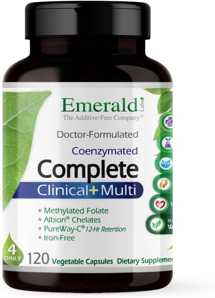 EMERALD LABS השלם קליני Multivitamin עם Methylated Folate, ויטמין D3, Enzymes & More for Gut Health, Immune Support & More * 120 קפסולות ירקות (30 ימים אספקה)