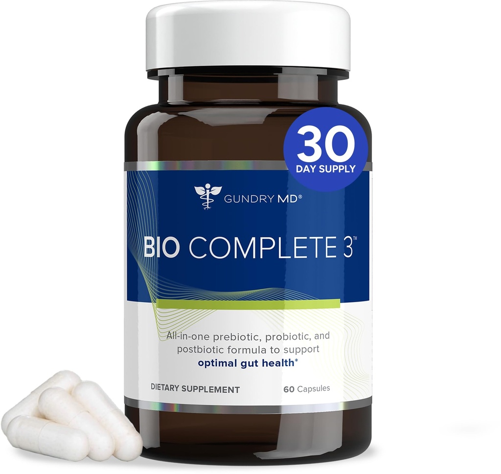 Gundry MD® Bio Complete 3, 3-in-1 Probiotics for Gut Health, Probiotics for Digestion, תוסף תמיכה ב- Bloating, Gas, Cravings, Energy Levels, Skin, and Focus, 30 יום אספקה