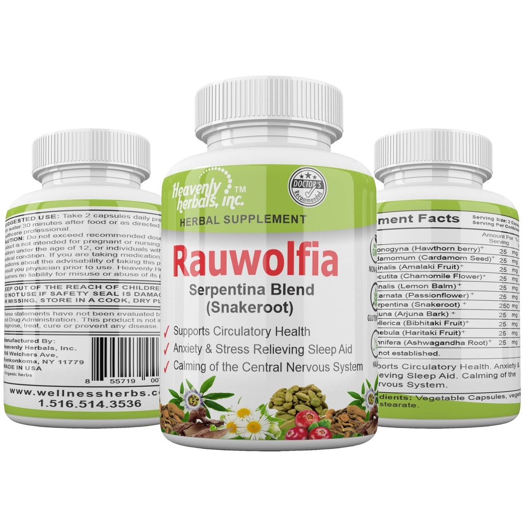Rauwolfia Snakeina בלגן (Snakeroot), 1000 מ"ג למשרת - תוספי צמחי אורגני - Ayurvedic Herb & Natural Remedy - Supports Circulatory Health, Cardiovascular Health Aid - 60 Ct.