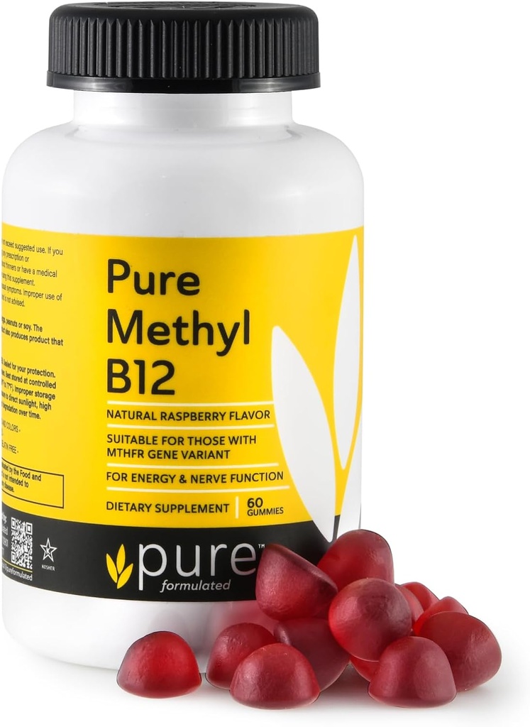 Methyl B12 ויטמין חניכיים - ויטמין טבעוני B12 Methylcobalaminmies עבור מבוגרים וילדים - Chewable B-12 חניכיים עבור אנרגיה ותפקוד עצבי - Gluten-Free, Milk-Free, כשרים 60 מסטיק 1500 mcggggg