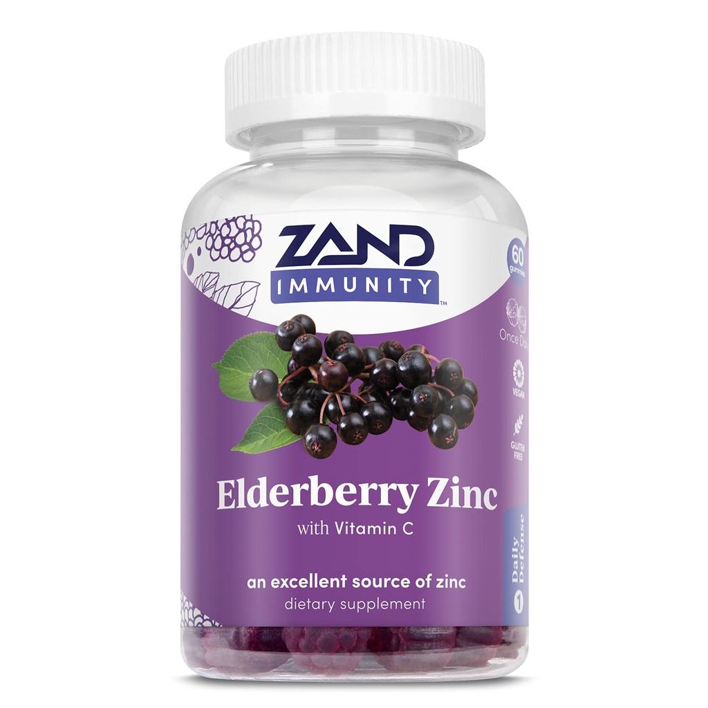 ZAND Elderberry Zinc Immunity Gummies עם ויטמין C, השנה-Round Immune תמיכה לילדים ומבוגרים, 60 הרוזן