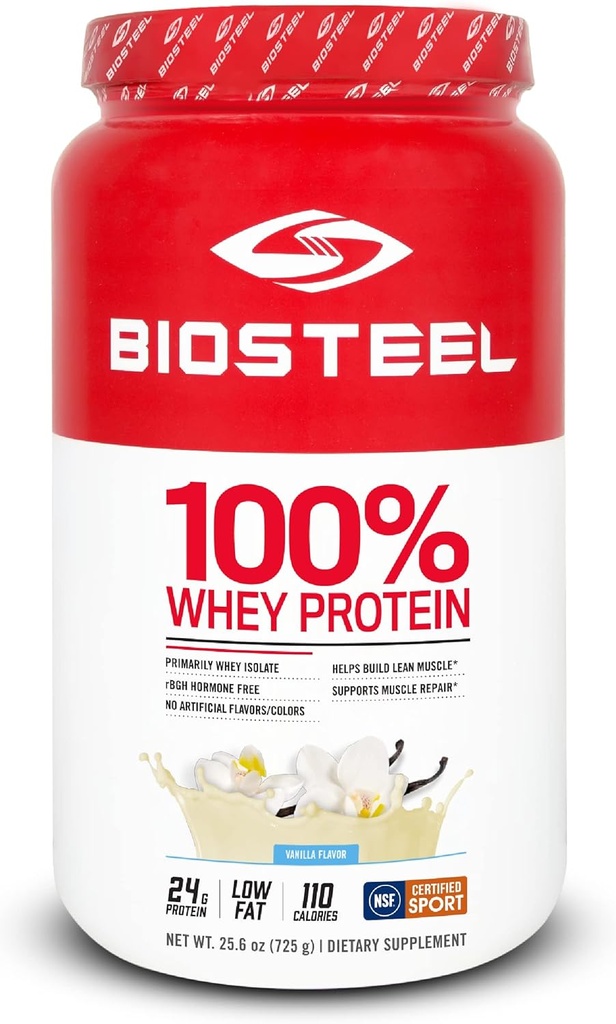 ה-BIOSTEEL 100% תוסף אבקת חלבון Whey, הורמון rBGH חינם ו- non-GMO Post Workout Formula, Vanilla, 25 משרתים