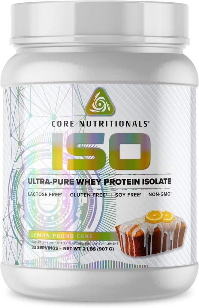 דיאטות הליבה Iso Whey חלבון Isolate | Lactose, Gluten, & Soy חינם | 100% מיקרו ממונן, קר לחץ | 25g חלבון | 2 פאונד (Lemon פאונד Cake)