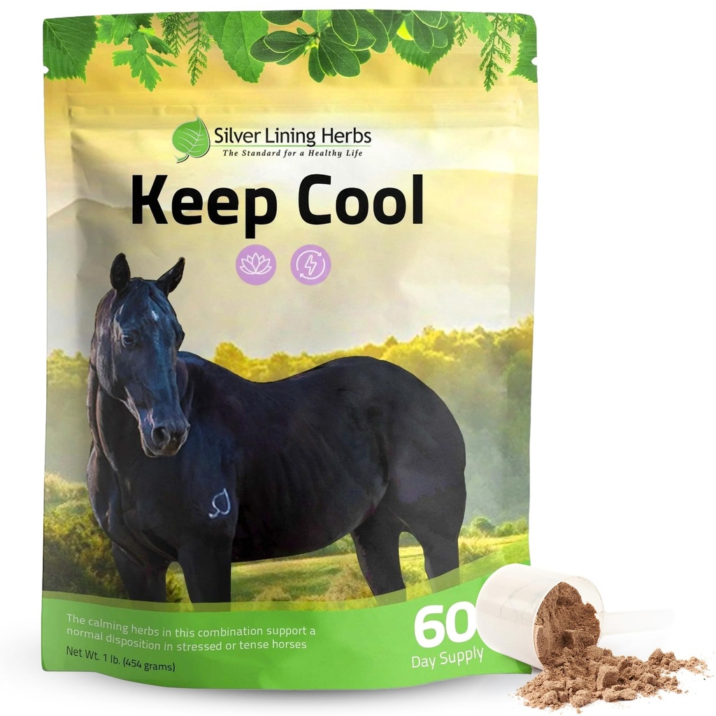 Silver Lining Herbs לשמור Cool Horse Calming תוסף - מזון סוס בריאות קלמ & פוקוס תוסף - סוס שמן תוספי מזון עם צמחי מרפא טבעיים כולל Chamomile, Echinacea ועוד - 1 lb 60 יום אספקה