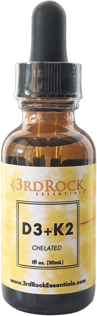 3rd Rock Essentials ויטמין D3 K2 | תוספת של ויטמין נוזלי טיפות | ויטמין D3 | ויטמין K2 | תמיכה ב- Calcium Absorption Strong Bones Healthy Heart