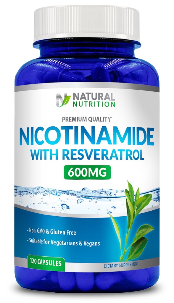 Generic Natural ויטמין Nicotinamide עם Resveratrol 600 מ"ג (Vitamin B-3) 120 קפסולות Veggie Gluten Free & Non-GMO